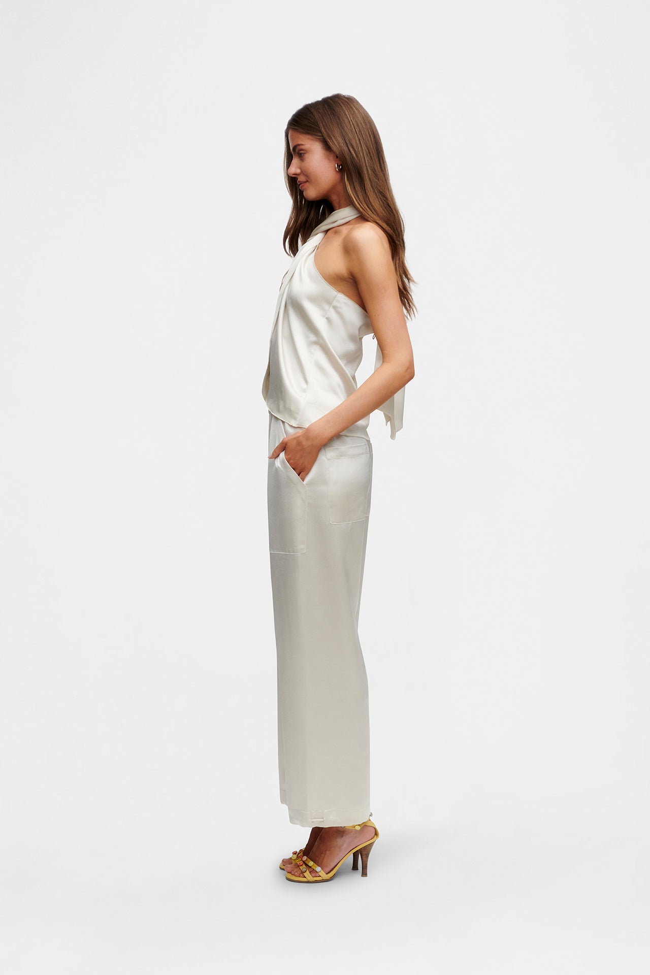 White Satin Tie Top