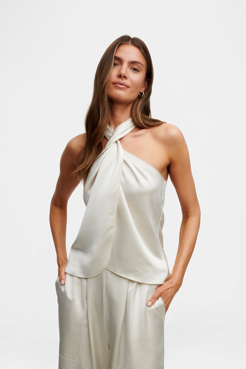 White Satin Tie Top