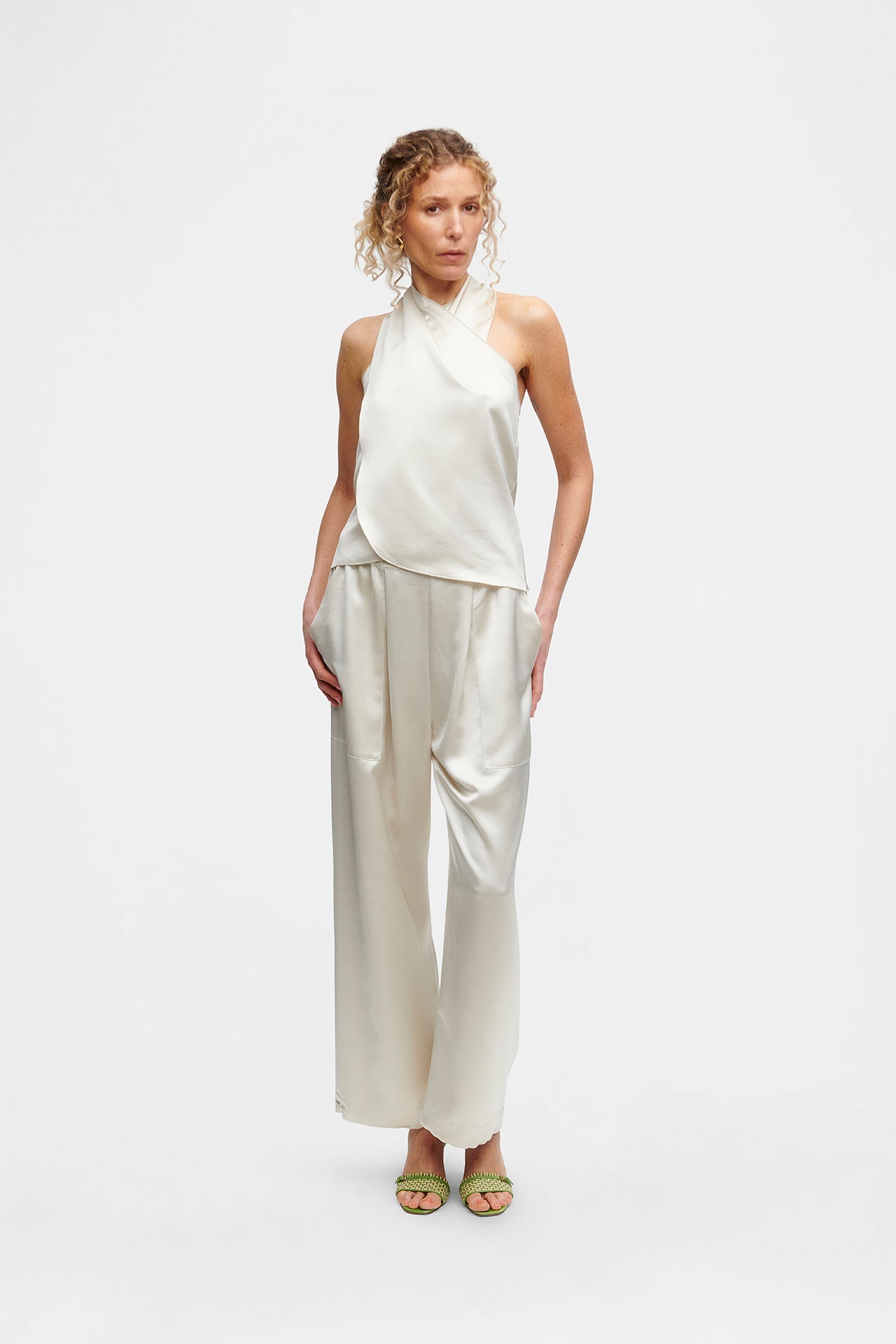 White Satin Tie Top