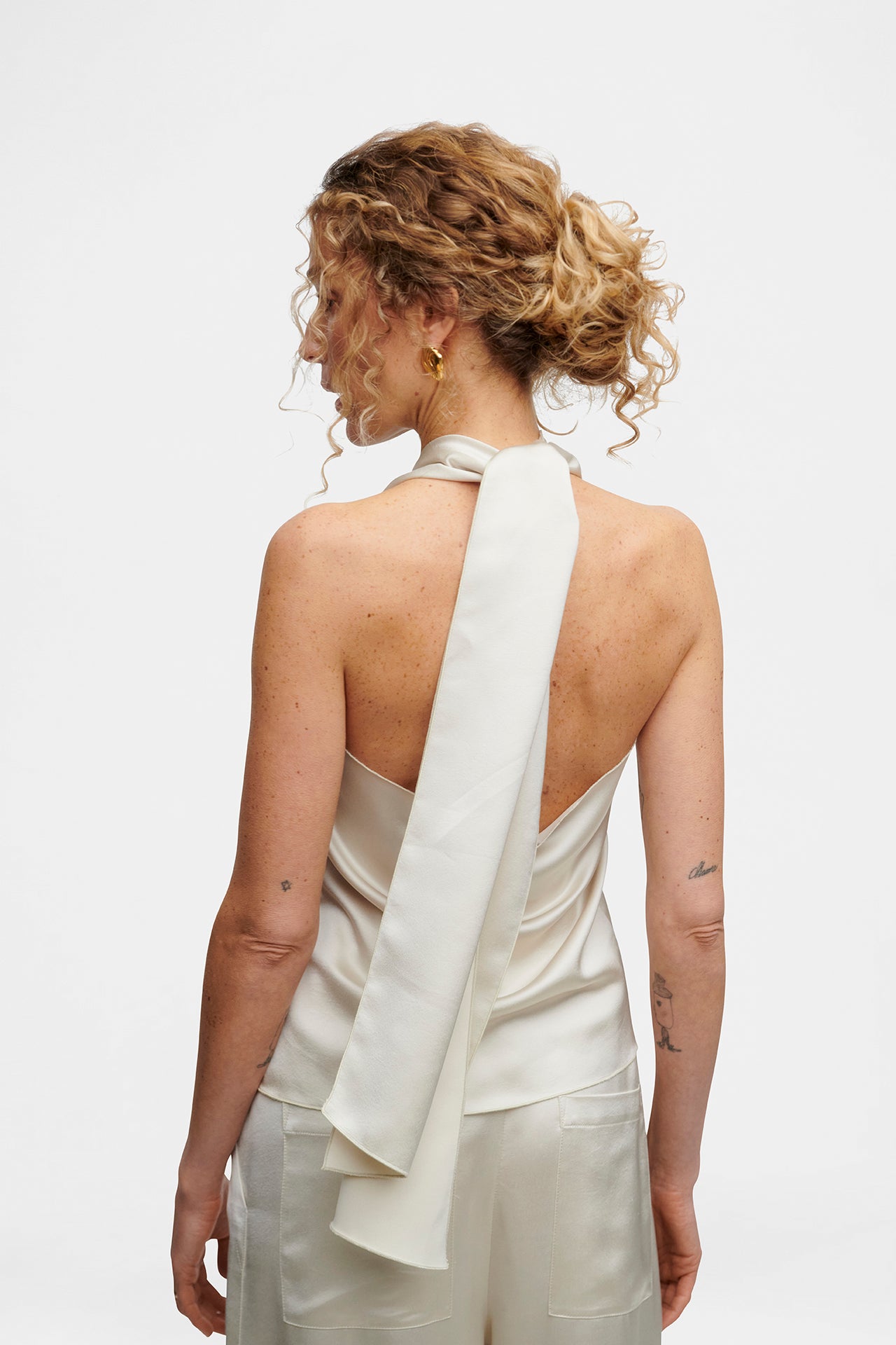 White Satin Tie Top