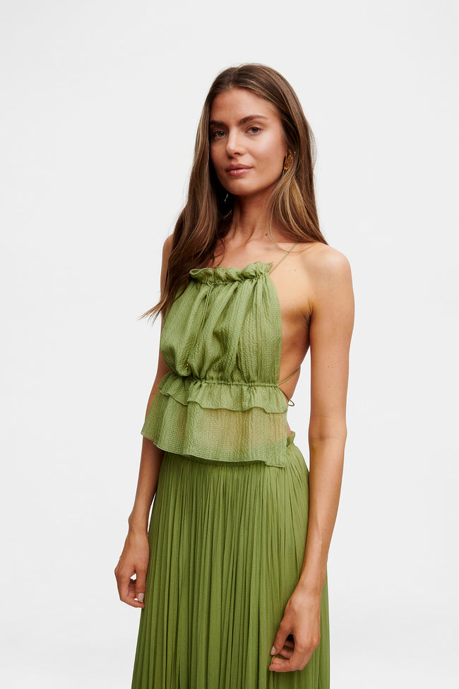 Green String Silk Top