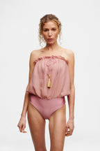 Blush Bandeau Silk Swimsuit