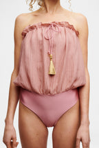 Blush Bandeau Silk Swimsuit
