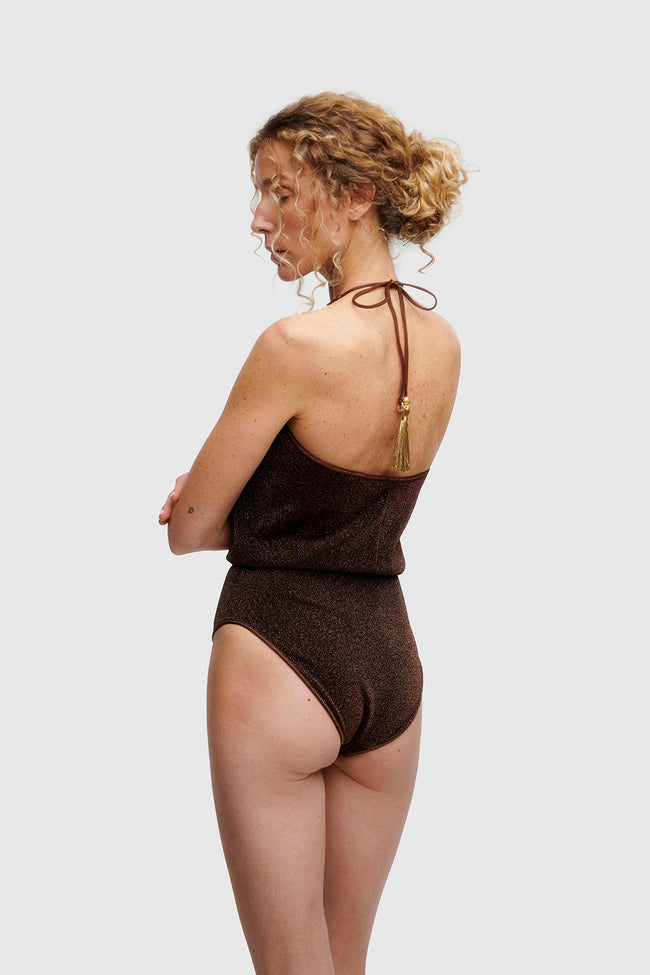 Brown Glitter V-Swimsuit