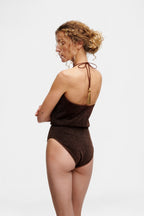 Brown Glitter V-Swimsuit