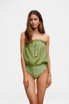 Green Bandeau Silk Swimsuit