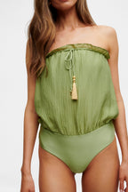 Green Bandeau Silk Swimsuit