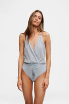 Ice Blue Glitter V-Swimsuit