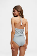 Ice Blue Glitter V-Swimsuit