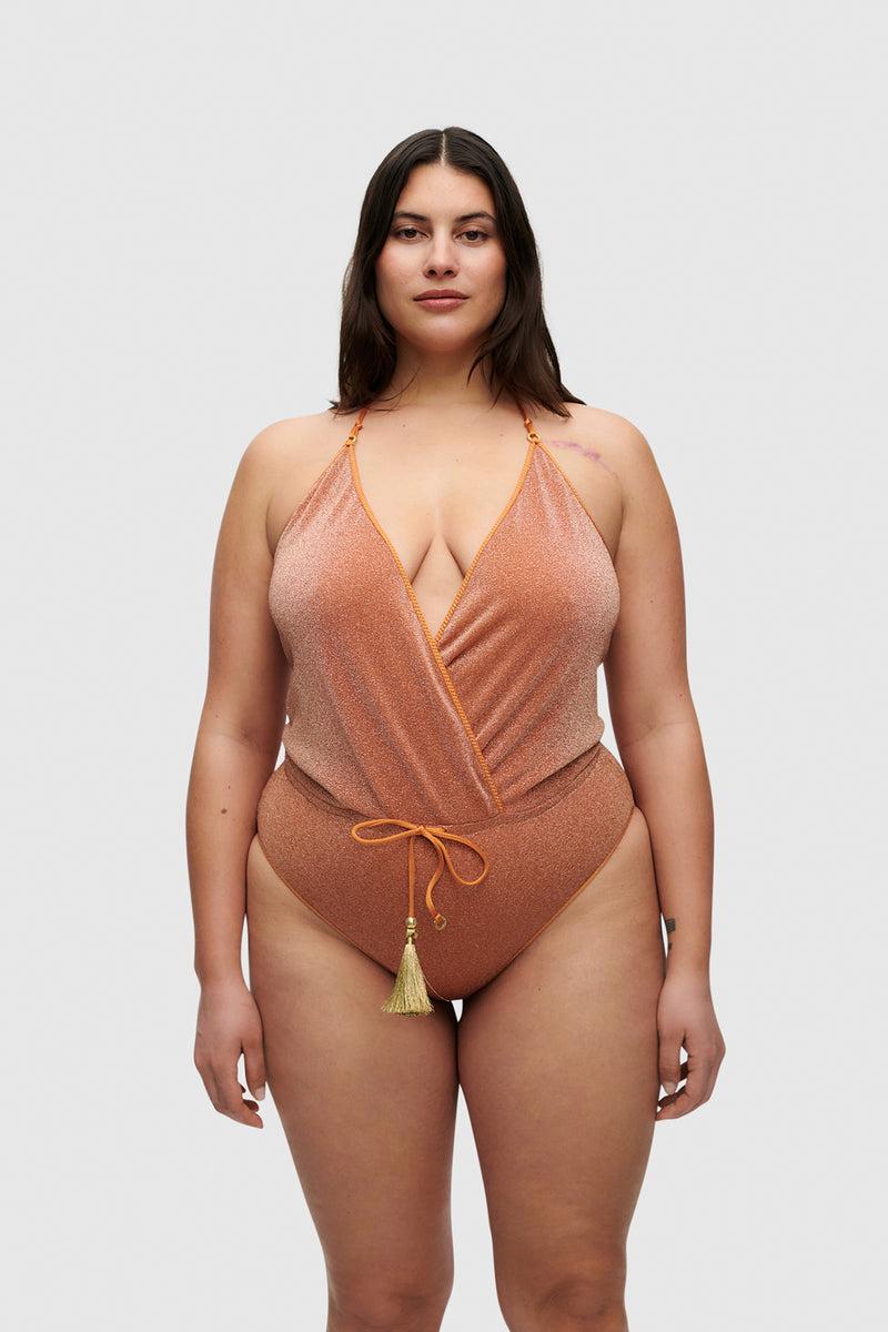 Rust Glitter V-Swimsuit