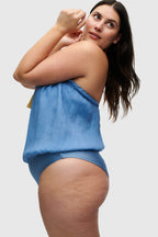 Blue Bandeau Silk Swimsuit