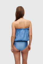 Blue Bandeau Silk Swimsuit