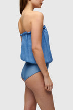 Blue Bandeau Silk Swimsuit