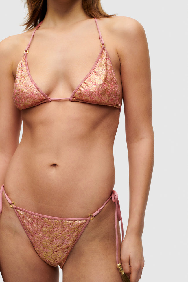 Gold Rose Knit Tiny Triangle Bikini