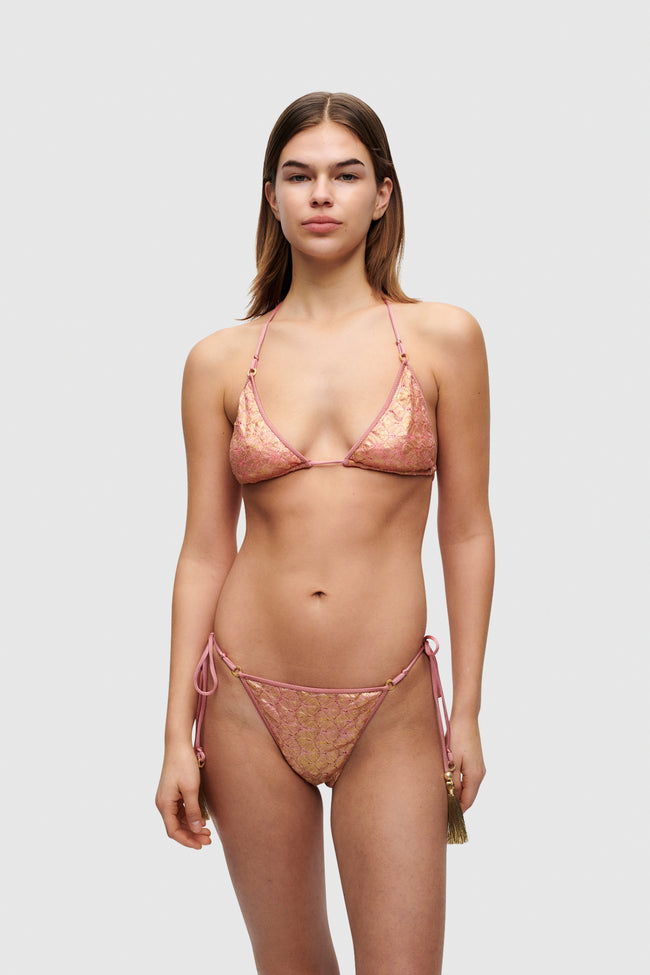 Gold Rose Knit Tiny Triangle Bikini