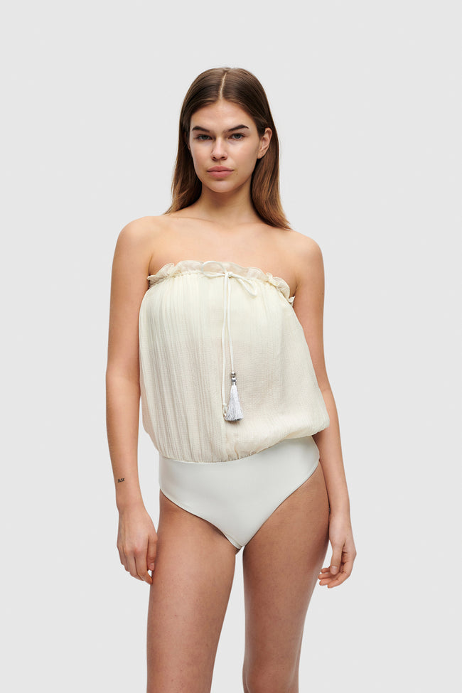Ivory Bandeau Silk Swimsuit