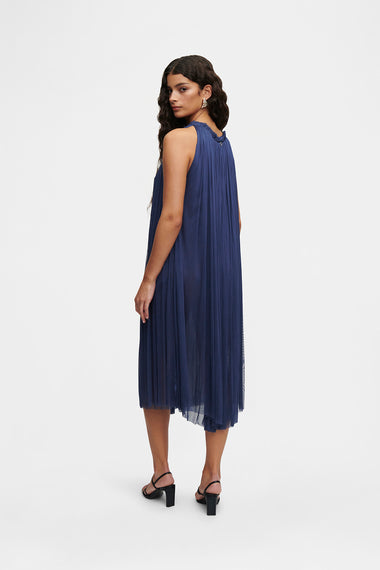 Ocean Blue Silk Tulle Halter Dress, floor-length 100% Grade 6A mulberry silk, image 4, HANNE BLOCH