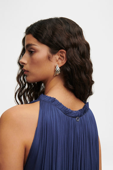 Ocean Blue Silk Tulle Halter Dress, floor-length 100% Grade 6A mulberry silk, image 5, HANNE BLOCH