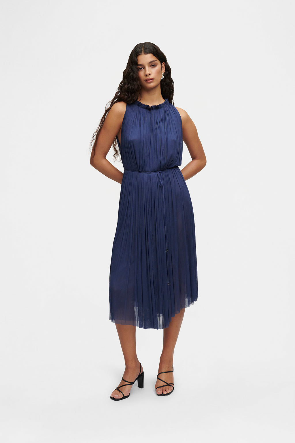 Ocean Blue Silk Tulle Halter Dress