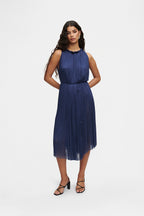 Ocean Blue Silk Tulle Halter Dress