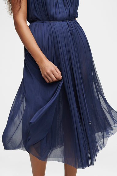 Ocean Blue Silk Tulle Halter Dress, floor-length 100% Grade 6A mulberry silk, image 3, HANNE BLOCH