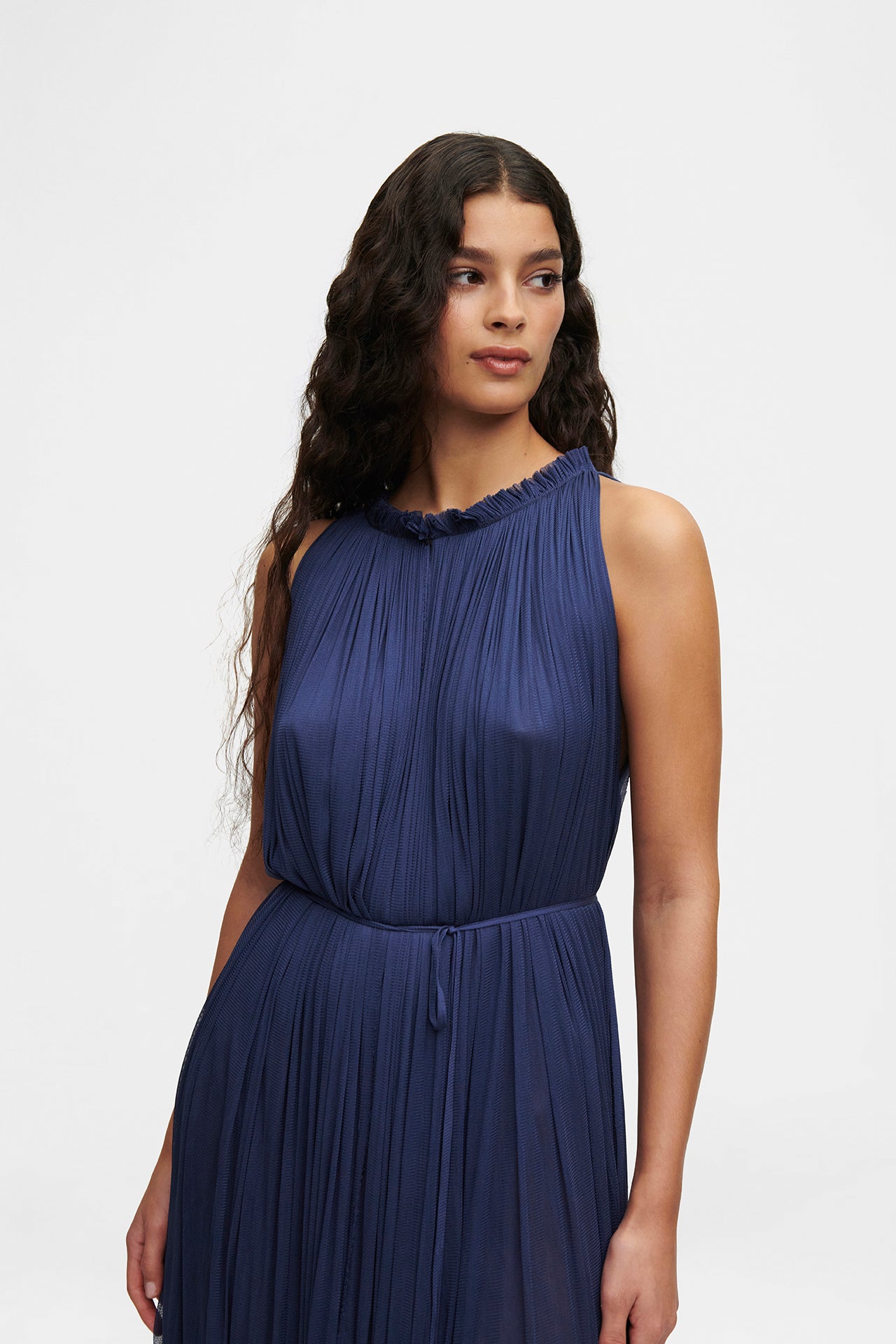 Ocean Blue Silk Tulle Halter Dress