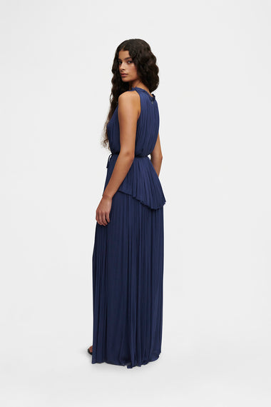 Ocean Blue Silk Halter Set, skirt and halter top in 100% Grade 6A mulberry silk, image 3, HANNE BLOCH