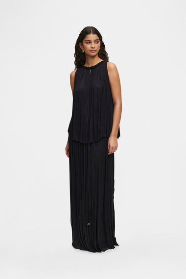 Black Silk Halter Set, skirt and halter top in 100% Grade 6A mulberry silk, HANNE BLOCH