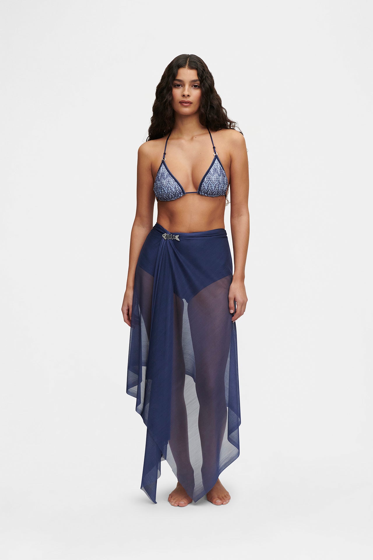 Ocean Blue Silk Tulle Scarf