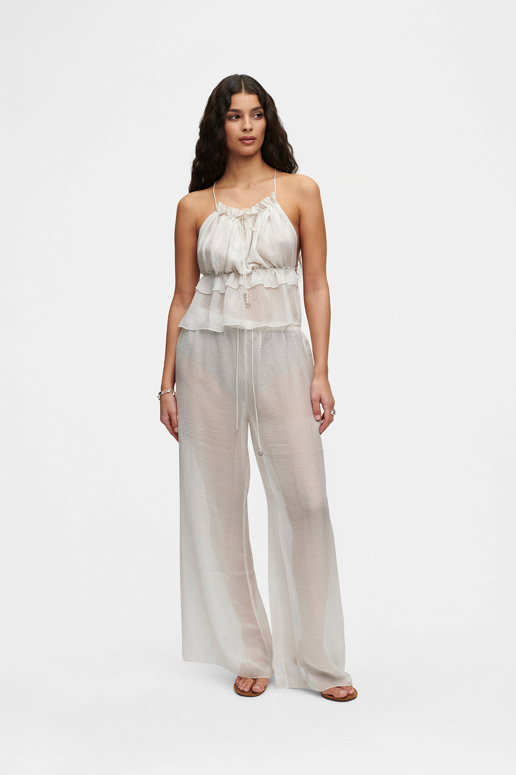 White Silk Trousers, wavy 100% Grade 6A mulberry silk, image 4, HANNE BLOCH