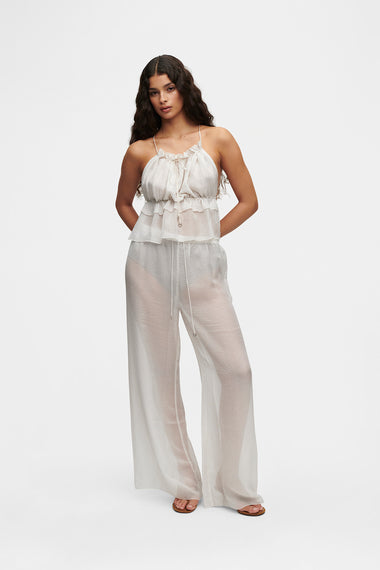 White Silk Trousers String Set, trousers and string top in Grade 6A silk, HANNE BLOCH