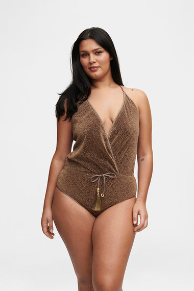 Taupe Glitter V-Swimsuit, HANNE BLOCH