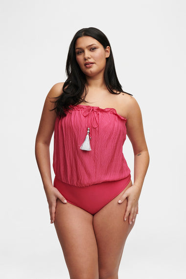 Pink Bandeau Silk Swimsuit with 100% Grade 6A silk top, image 5, HANNE BLOCH
