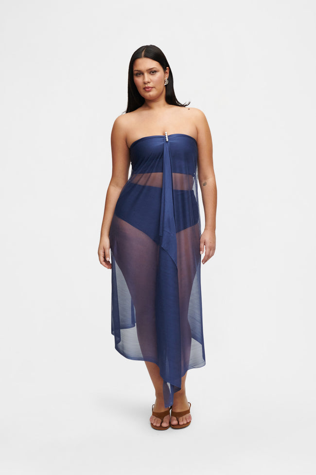 Ocean Blue Silk Tulle Scarf