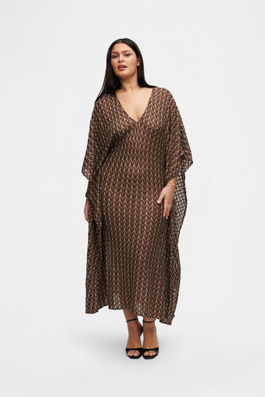 Brown Gold Knit Kaftan, one-size Italian knit, HANNE BLOCH