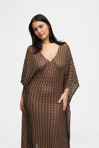 Brown Gold Knit Kaftan, one-size Italian knit, image 4, HANNE BLOCH