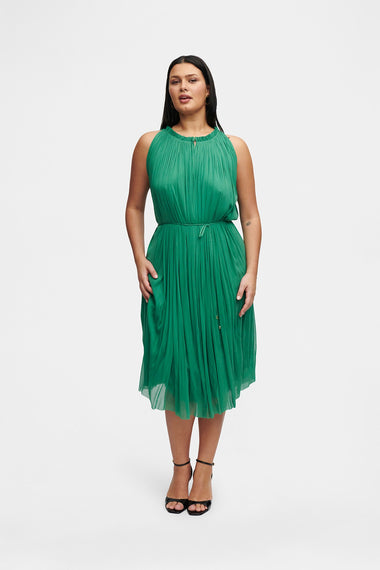 Forest Green Silk Tulle Halter Dress, floor-length 100% Grade 6A mulberry silk, HANNE BLOCH