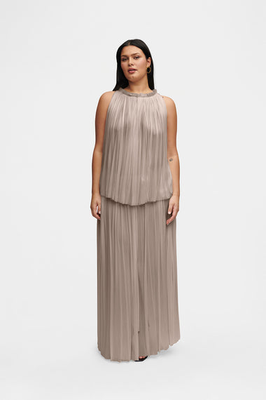 Taupe Silk Tulle Halter Top, 100% Grade 6A mulberry silk tulle, HANNE BLOCH