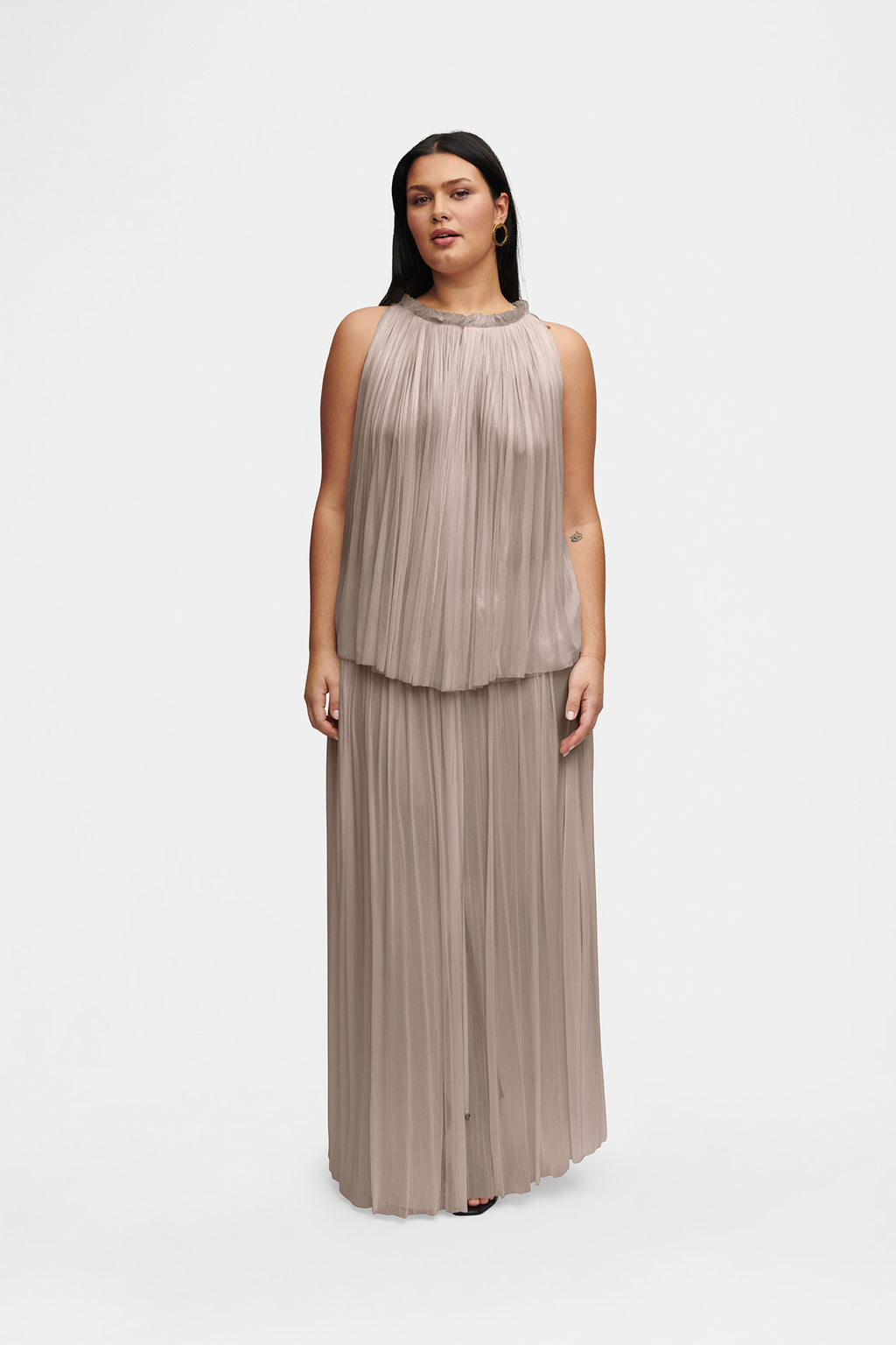 Taupe Silk Tulle Skirt, floor-length 100% Grade 6A mulberry silk tulle, image 9, HANNE BLOCH