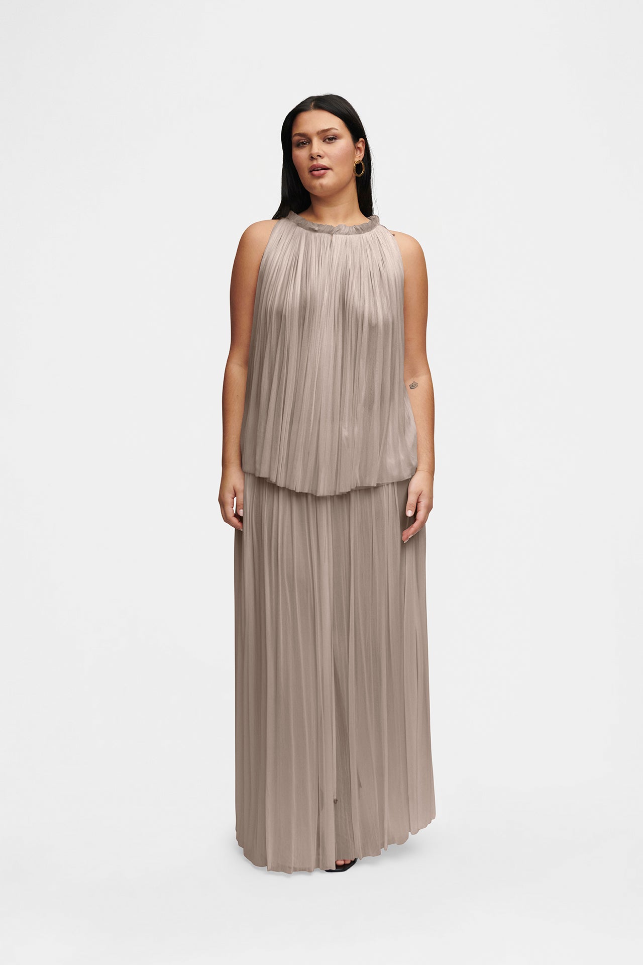 Taupe Silk Tulle Skirt, floor-length 100% Grade 6A mulberry silk tulle, image 9, HANNE BLOCH