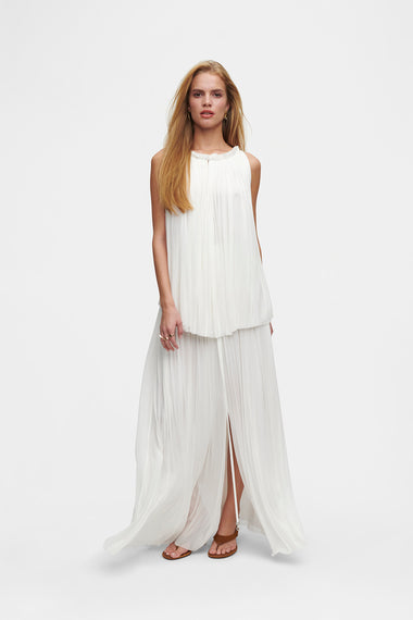 White Silk Halter Set, skirt and halter top in 100% Grade 6A mulberry silk, HANNE BLOCH