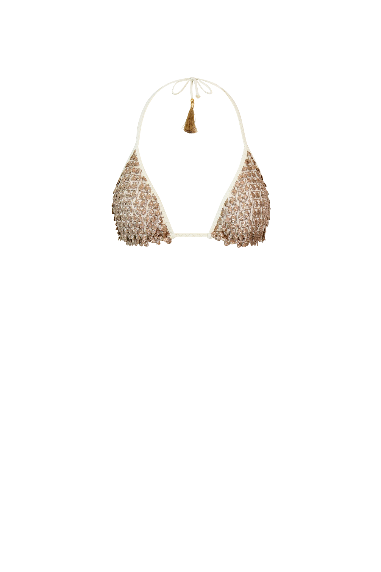 White Pom Pom Triangle Bikini - Top