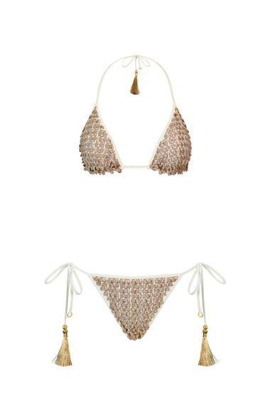 White Pom Pom Triangle Bikini, HANNE BLOCH