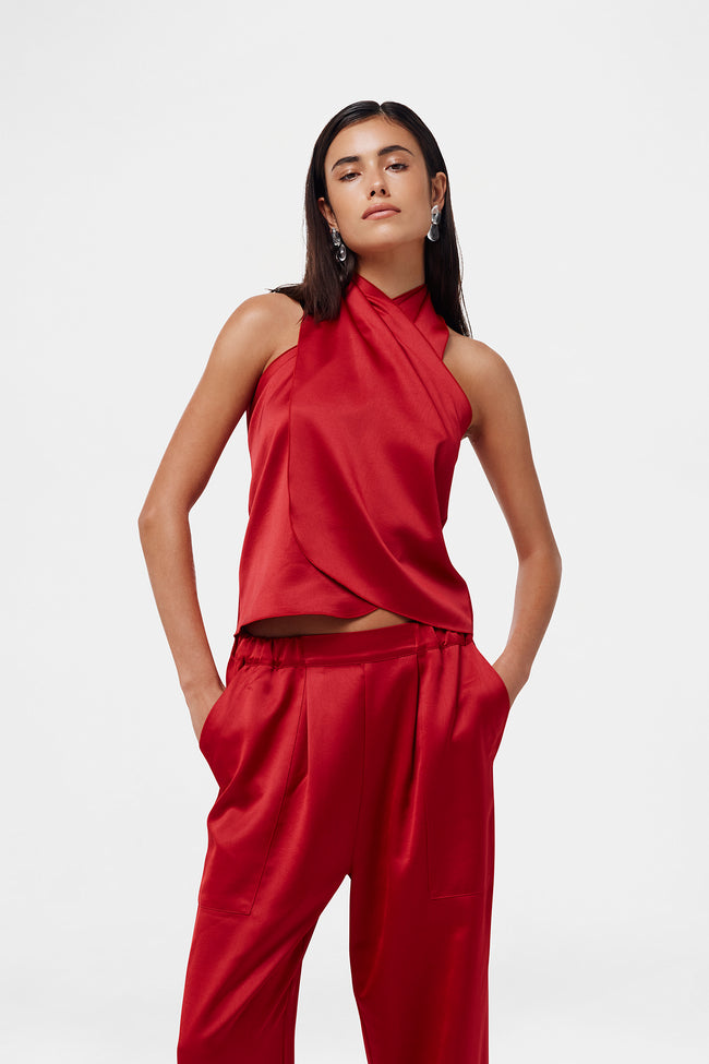 Red Satin Tie Top