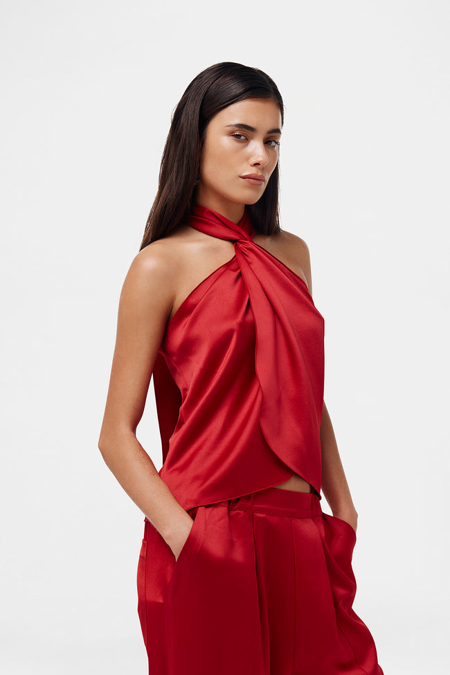 Red Satin Tie Top