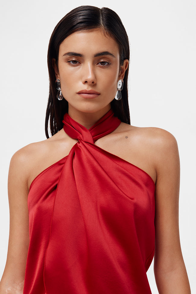 Red Satin Tie Top