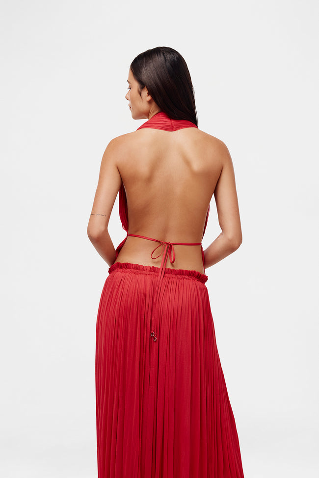 Red Silk Tulle Top