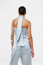 Blue Satin Tie Top