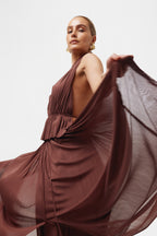 Brown Silk Tulle Top & Skirt
