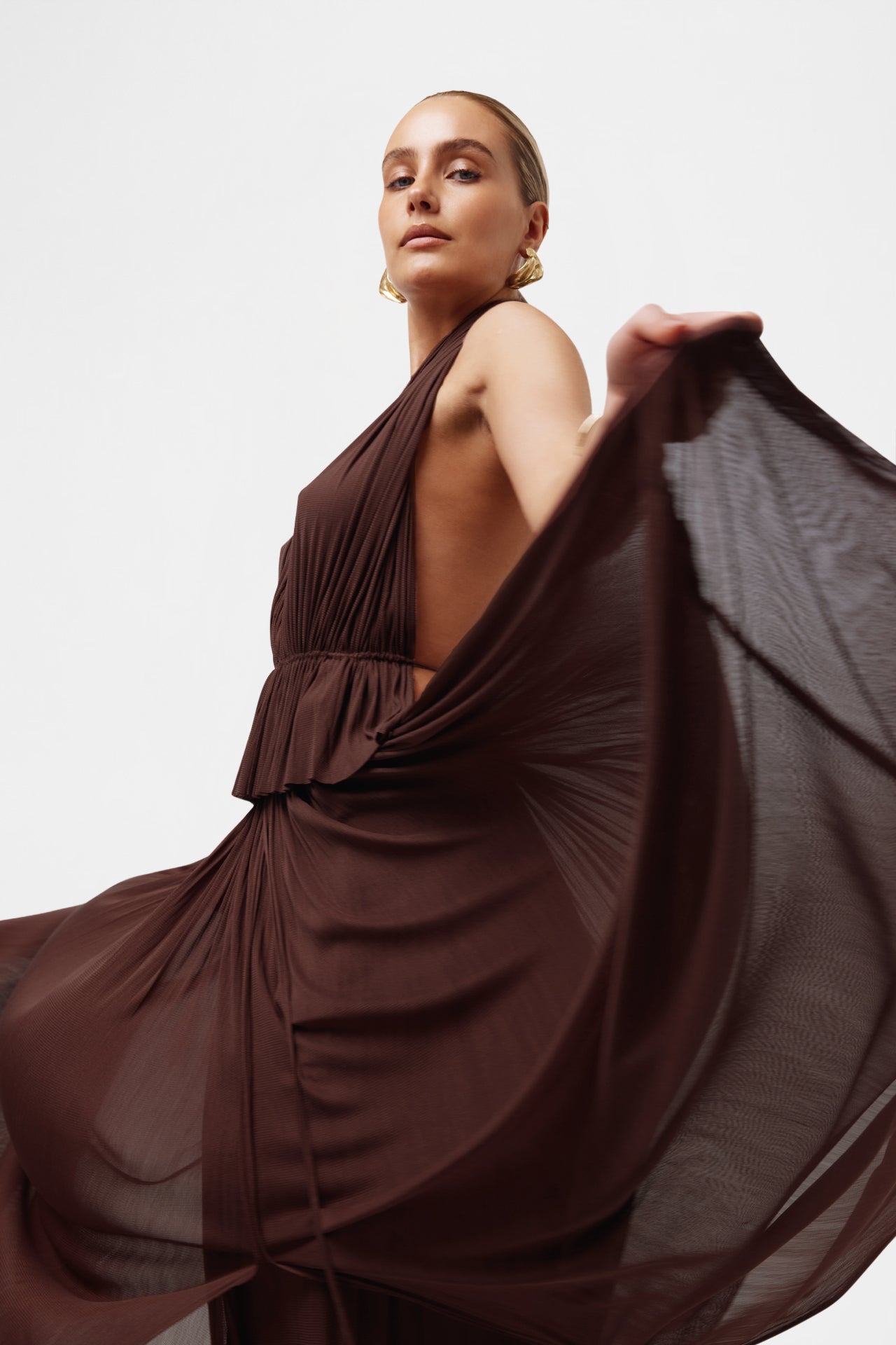 Chocolate Silk Tulle Skirt, floor-length 100% Grade 6A mulberry silk tulle, image 3, HANNE BLOCH